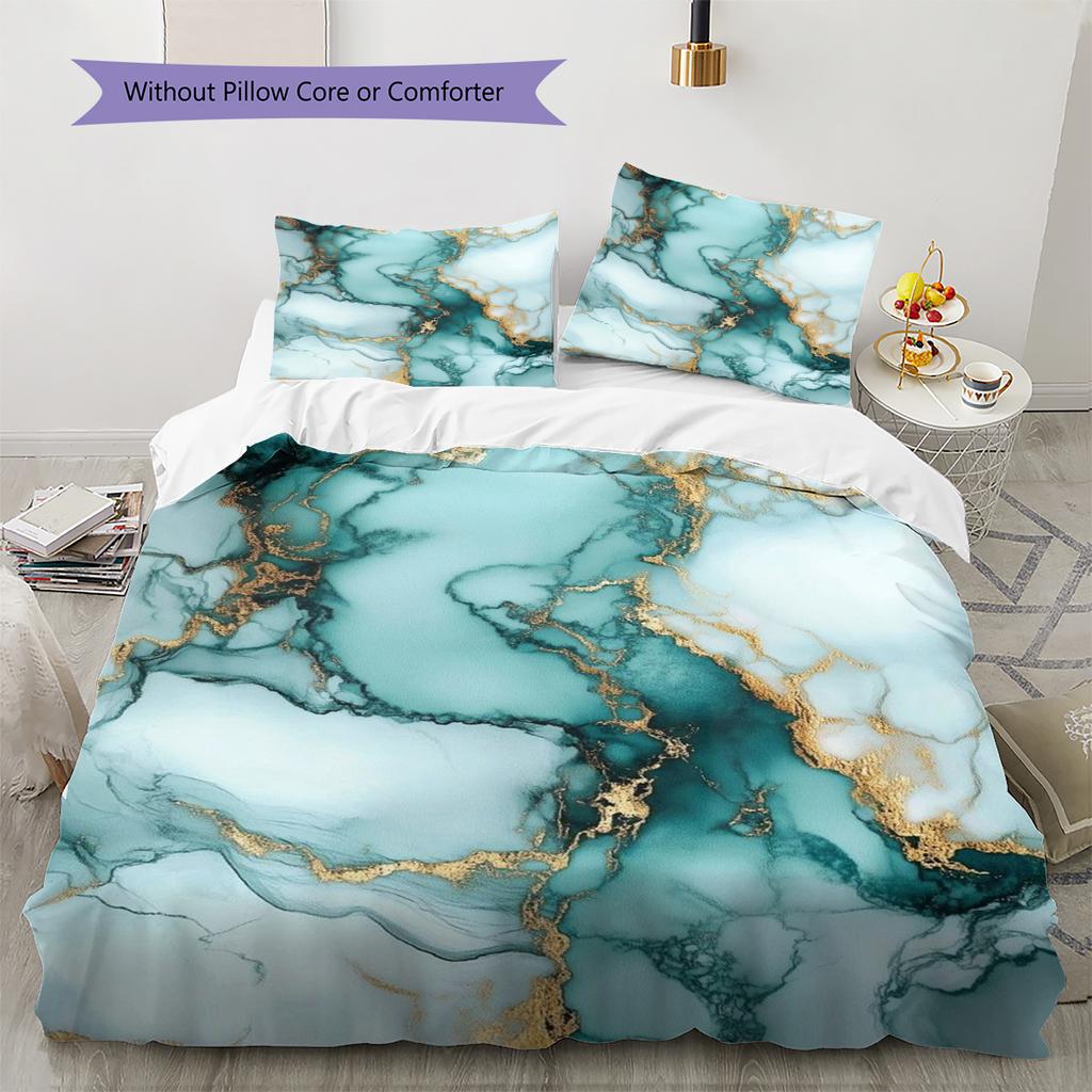 Green Marble Pattern Bedding Quilt Set Quilt Cover Pillowcase Home Decoration Gift (1 * Duvet Cover + 2 * Pillowcase, Without Core)
