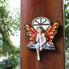 Outside the Window, the Fairy Statue Shines In the Darkness. Wall Art Sculpture, Outdoor Tree Face, Courtyard Decoration (red)