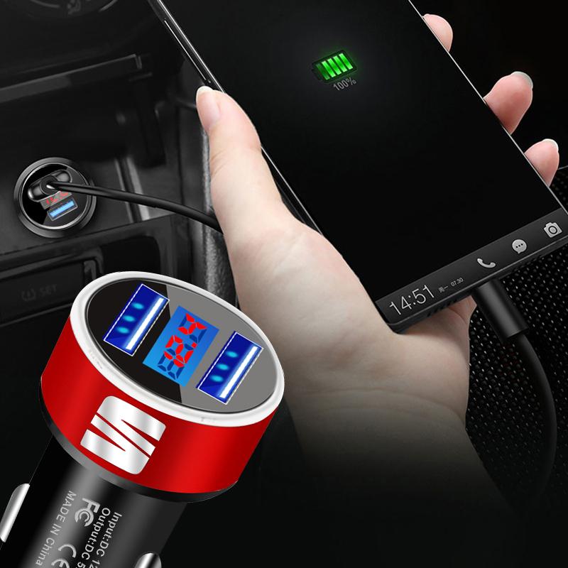 Car Charger 2 USB Ports Fast Charging Digital Display Car Accessories For SEAT Arona Ateca Tarraco Minimo IBL EL-BORN LEON