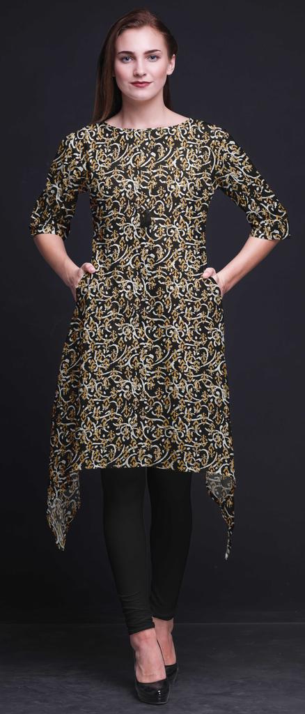 Bimba Black Blocks Block Women Kurtas Ethnic Printed Asymmetric Summer Wear Tops For Women