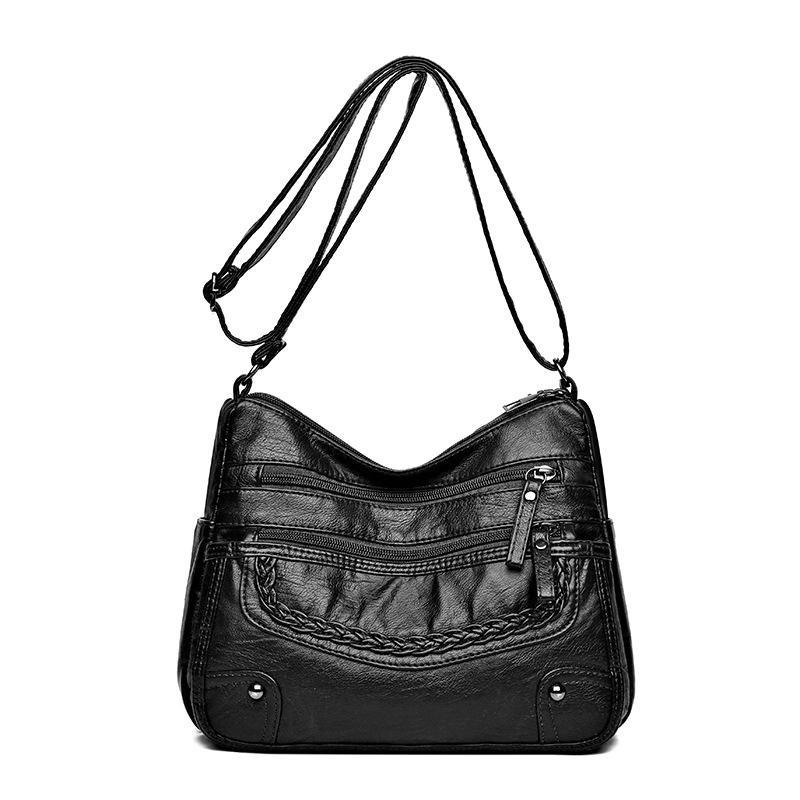 2025 Women's Soft Leather Shoulder & Crossbody Bag Versatile Multi-Pocket Shoulder Bag for Middle-Aged & Elderly