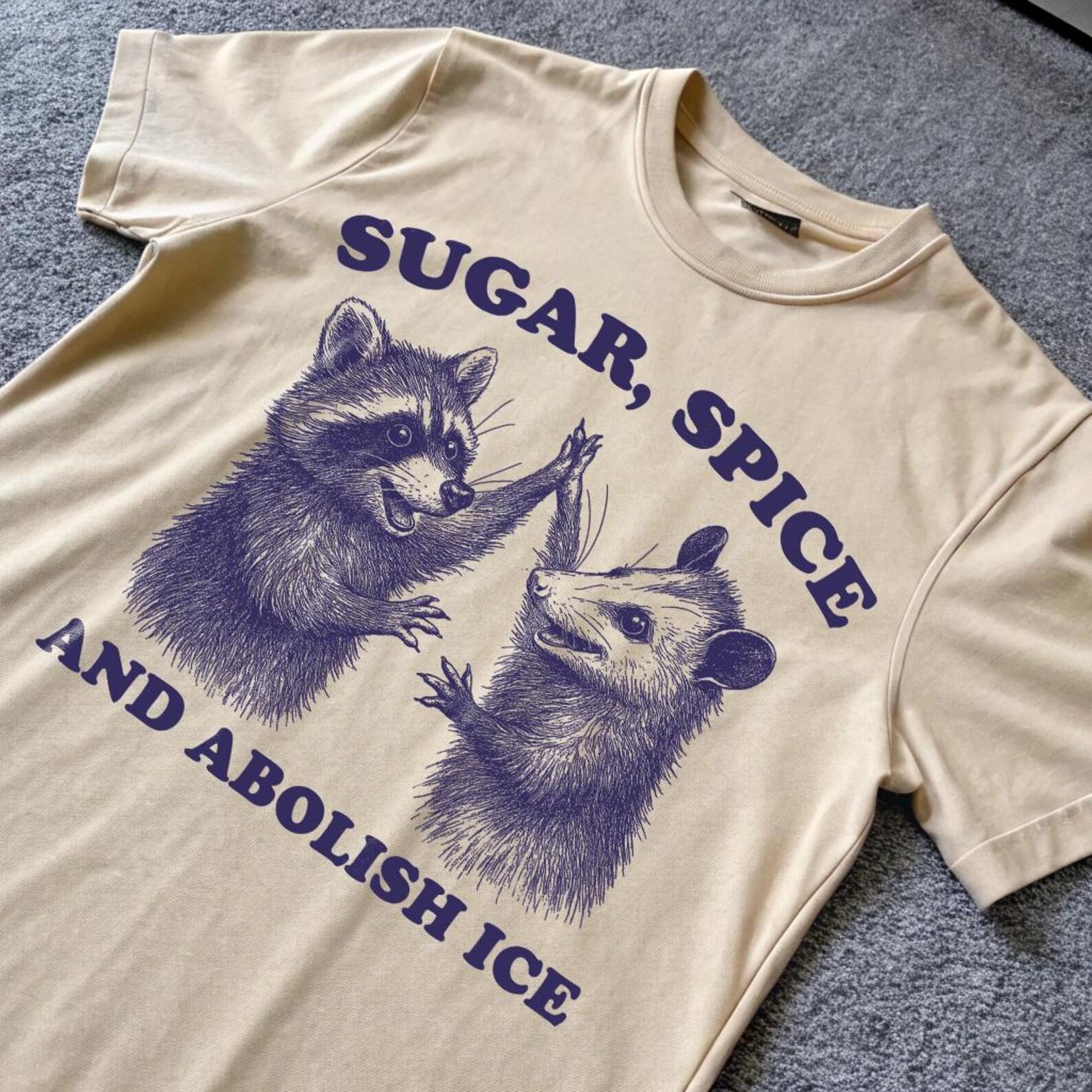 Sugar spice abolish ice - Raccoon opossum Shirt, Meme T Shirt, Vintage Cartoon T Shirt, Aesthetic Tee, Unisex T-Shirt M