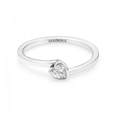 Pandora 199267c02 Moment Solitaire Clear Tilted Heart Silver Ring