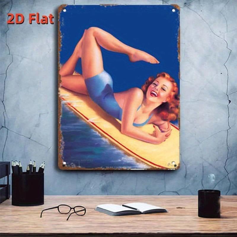Pin-Up Girls Tin Sign, Retro Metal Wall Art
