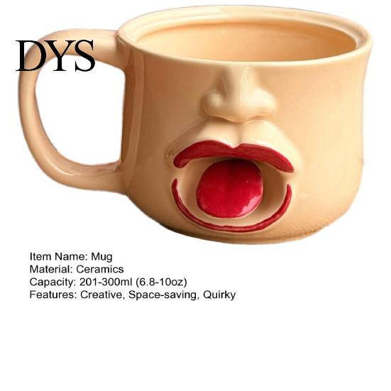 Unique Tongue Sticking Out Cup Quirky Ceramic Coffee Mug, 10oz 3D Sculpted Face Decorative Tea for Students Milk, Funny Creative Drinkware Home Office