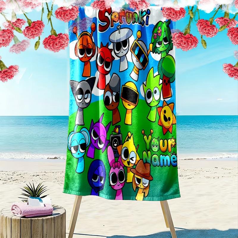 Custom Name Sprunki Print Beach Towel, Large Soft Quick Dry Towel for Beach Camping Swimming -HE133
