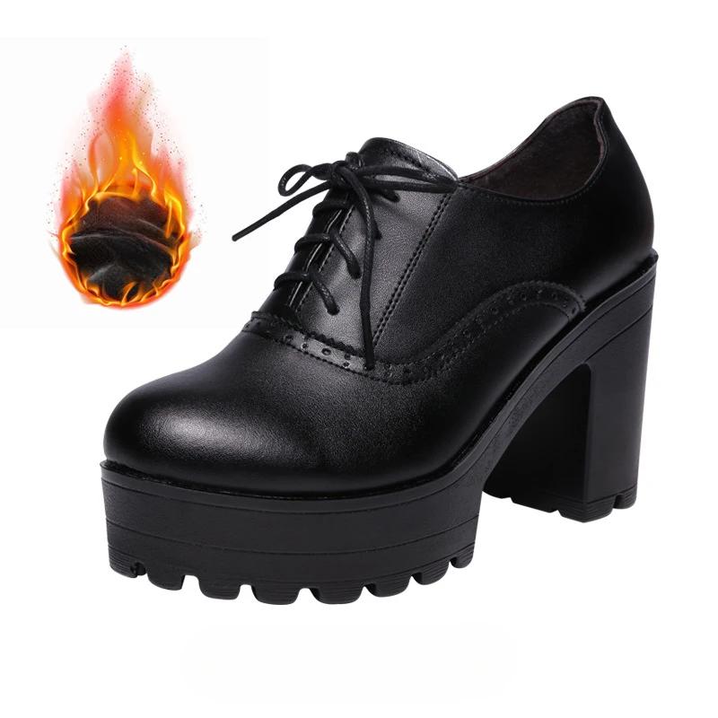 8cm 10cm Small Size 32-43 Vintage Brogues Style Oxford Shoes for Women Platform Pumps  Block High Heels Shoes Plush Office