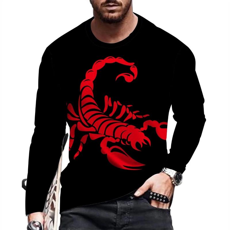 Primavera y otoño Animal escorpión patrón 3D impreso manga larga cuello redondo camiseta de los hombres moda urbana camiseta Casual