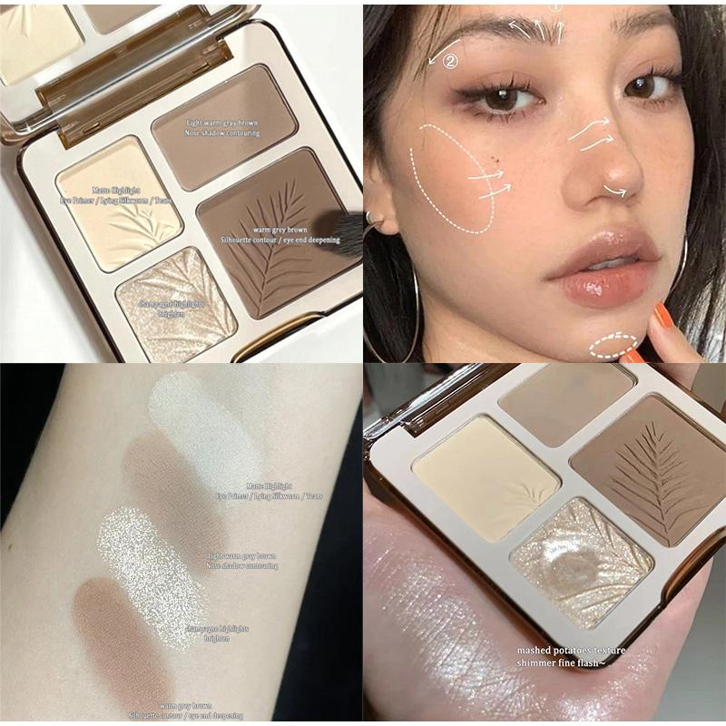 4 Colors Long-Lasting Matte Highlighter Bronzers Palette Face Shading Grooming Powder Makeup 3D Face Contouring Bronzer Cosmetic