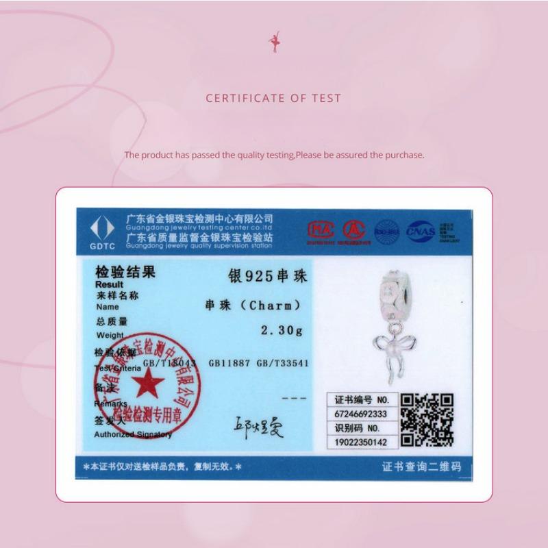 Pink Love Ballet Girl Diy Beaded Accessories Charm S925 Silver Sweet Bow Pendant