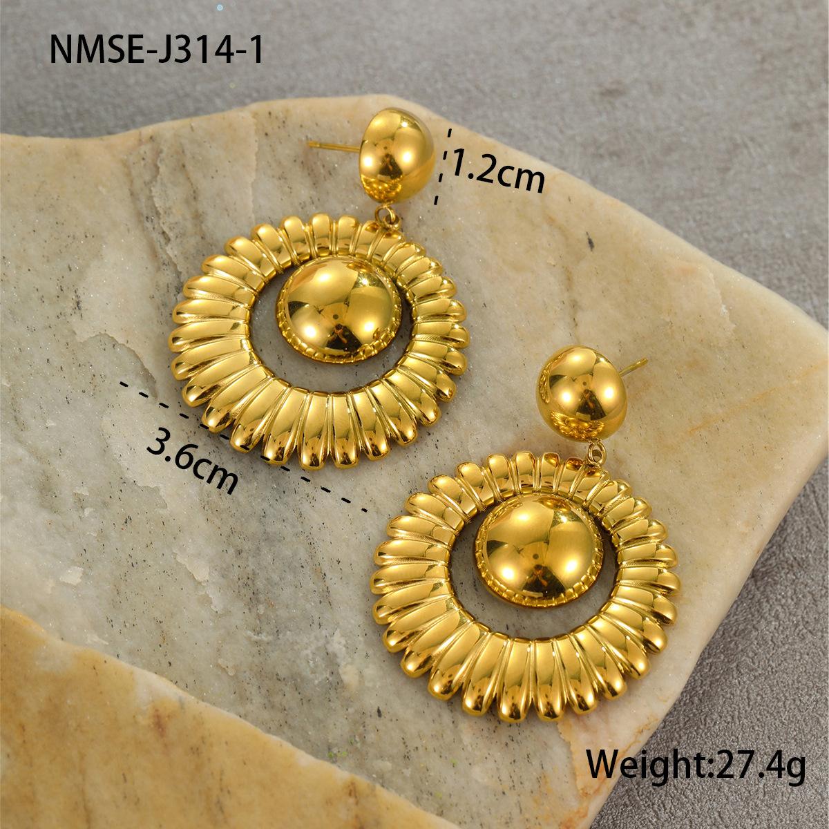 GEMCHIC Women s French Vintage Geometric Drop Earrings 18K Gold Plated Stainless Steel Round Sunflower Statement Jewelry