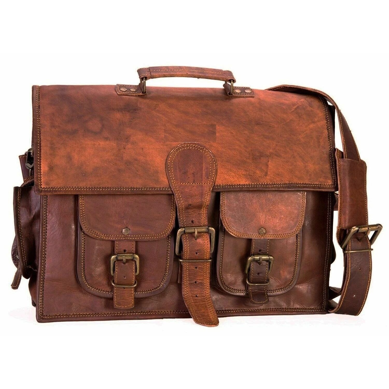 

Сумка-мессенджер через плечо для ноутбука, портфель, подарок для мужа, мужская кожаная винтажная 18 x 14 x 6 in