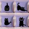 Little Black Cat Cushion Cover Soft Short Plush DoubleSided Printing Home Decor Machine Washable Pillow Case Gift