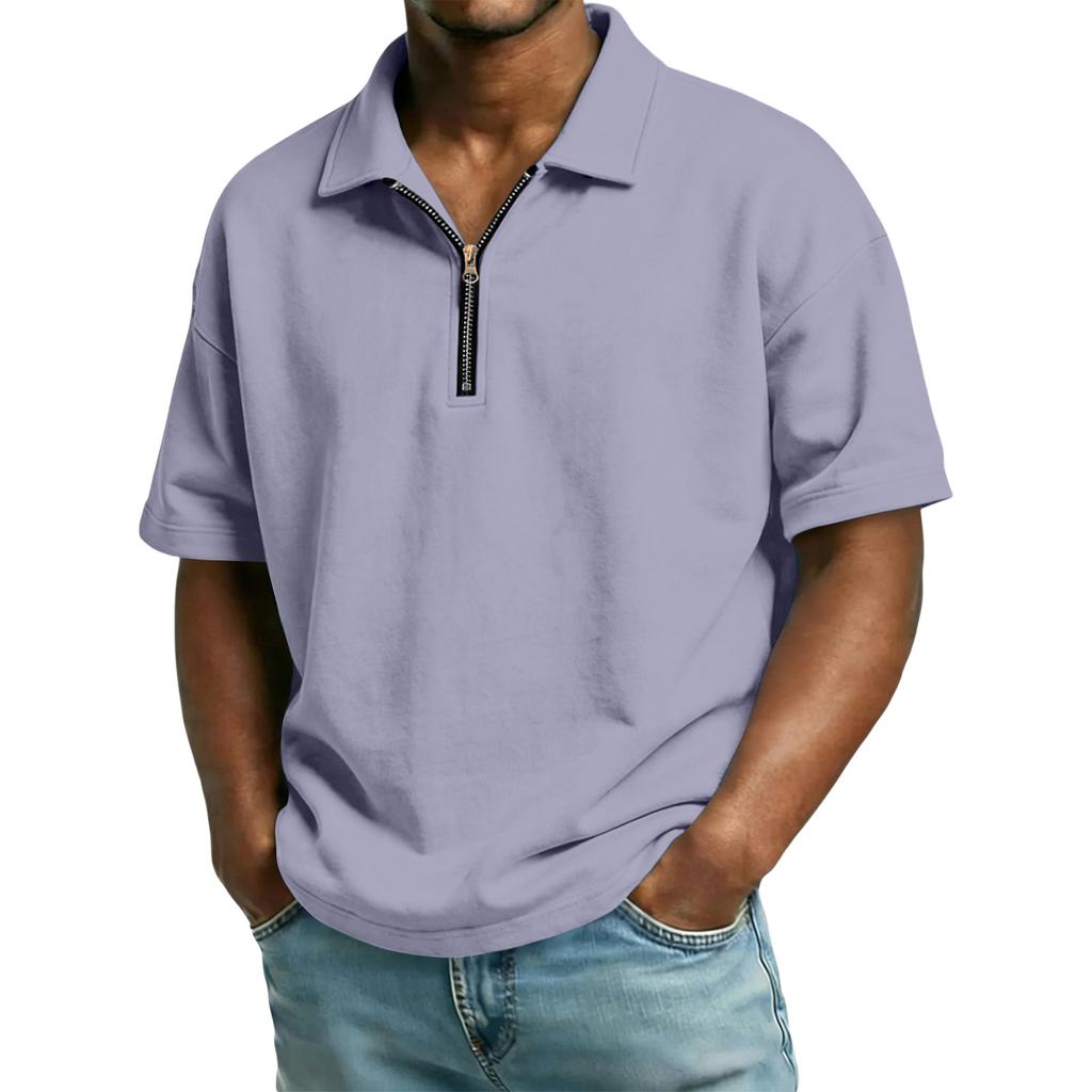 Men's Casual Collared Zipper Neck Short-Sleeve Top