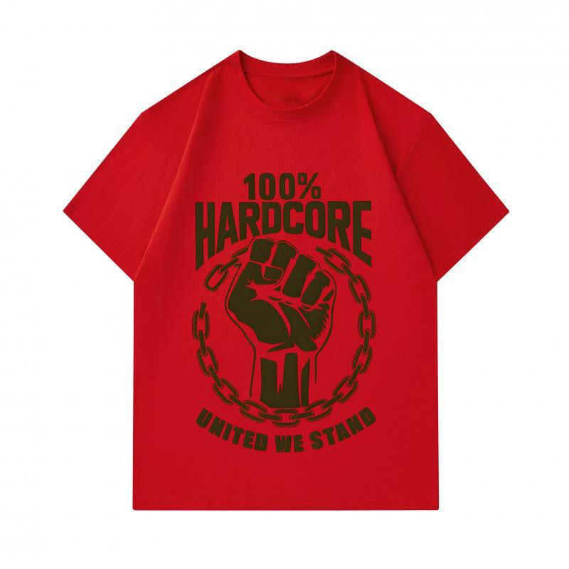 Men's 100% Cotton Crew Neck Short Sleeve T-Shirt, 100% Hardcore Fist United We Stand Print Casual Breathable Tee for Daily Street Wear