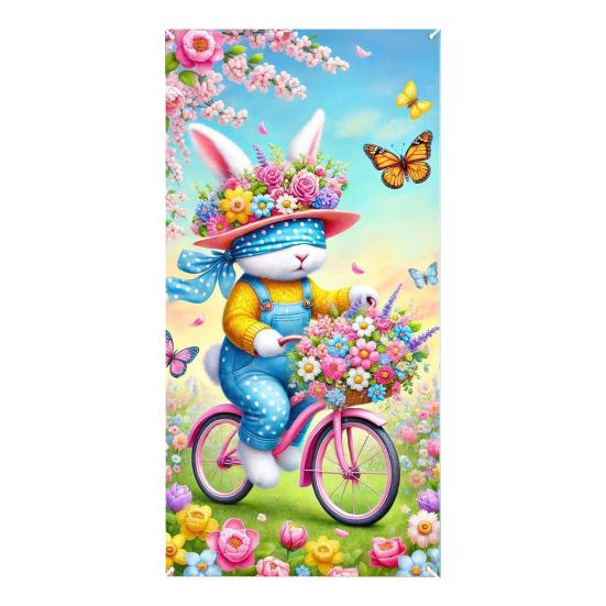 Ostern Türbanner Frühlingshase Karotte Eier Veranda Schild Große Haustür Wand Kulisse für Innen Außen Frühlingsfest Dekoration Fotokabine Requisiten