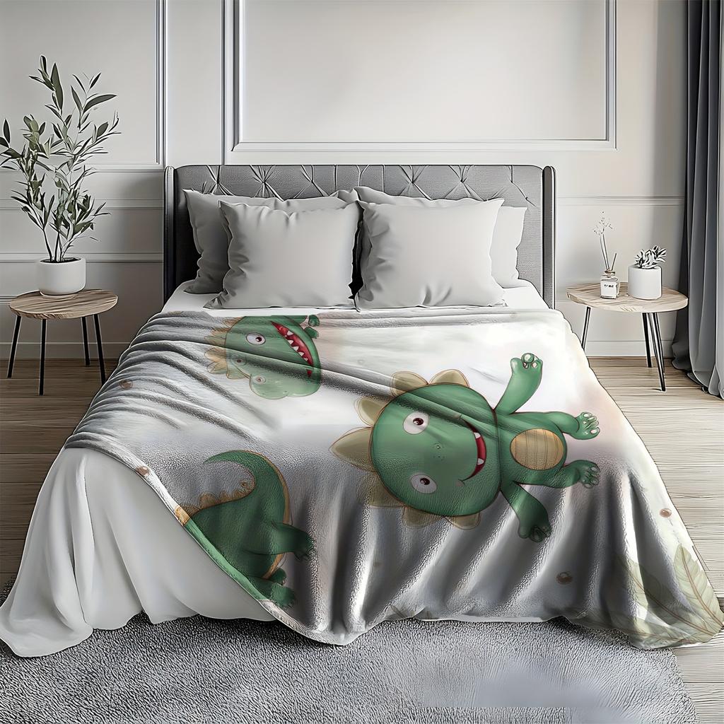 1pc Flannel Blanket, Cute Dinosaur Cartoon Design Print Blanket, Warm and Soft for Sofa Bed Car Office Camping Travel, All-Seaso