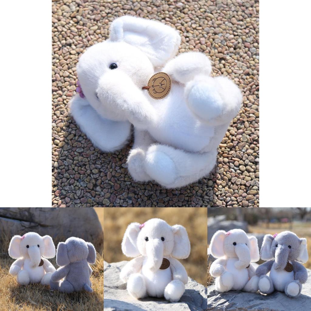 Cute Gray Beige Elephant Cartoon Plush Toy Doll For Birthday Decor