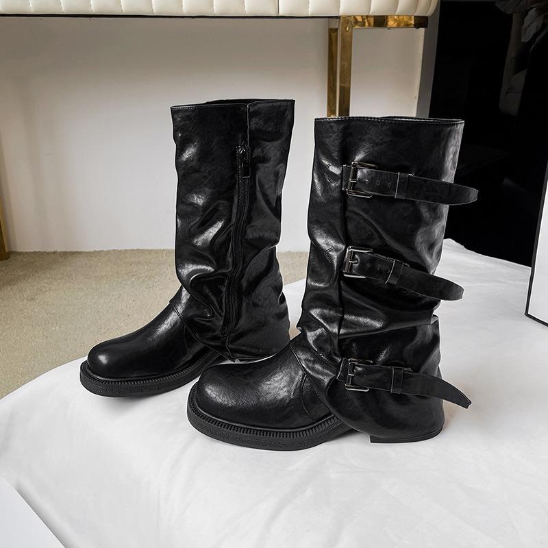 

Винтажные женские сапоги до середины голени на платформе, зимние дизайнерские прогулочные туфли с пряжкой на ремне, ковбойские сапоги в стиле вестерн, черные женские сапоги Zapatos Botas 37 чёрный