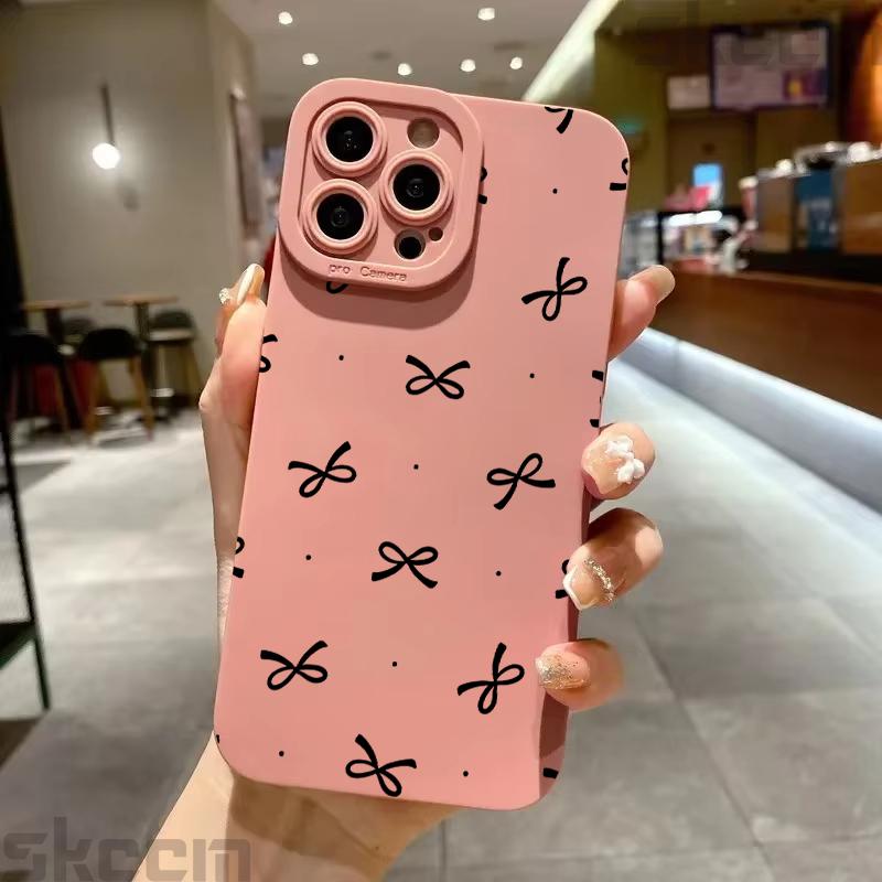 Black Bow Pattern Phone Case For iPhone 16 15 14 11 Pro Max 12 13 Mini XS XR X 8 7 16 Plus Shockproof Soft Silicone Bumper Cover