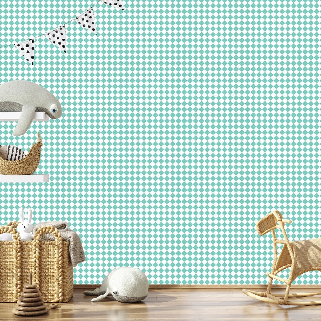 Geometric rhombus wallpaper mint and white, mint background 50x1000