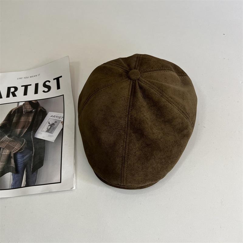 Angola Red Retro Leather Cap Women's Autumn and Winter Literary and Casual Fashion Celebrity Style Warm Forward Hat