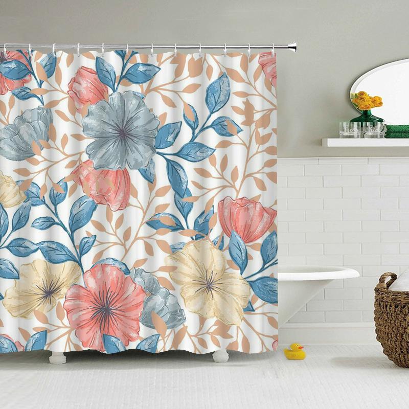 Cheap 3d Shower Curtains Flowers Bathroom Curtain With Hooks Waterproof