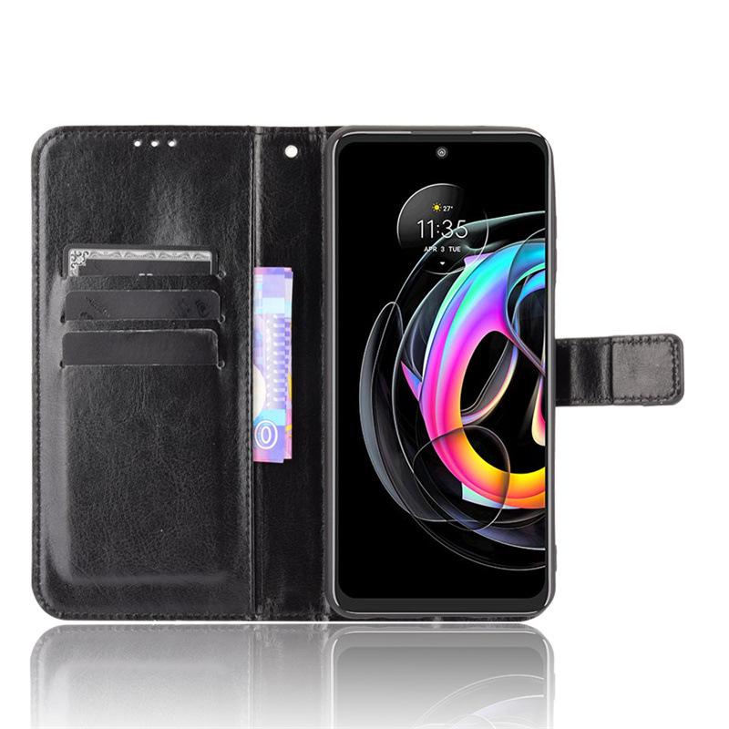 Skórzane etui z klapką i miejscem na karty oraz smyczą do Motorola Edge 20 Lite