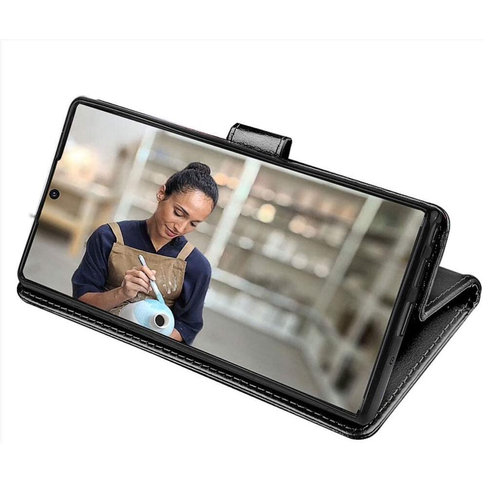 Galaxy Note 10 Plus Leather Wallet Case, Flip Protective Case Cover with Card Slots, Kickstand and Wrist Strap - Black...