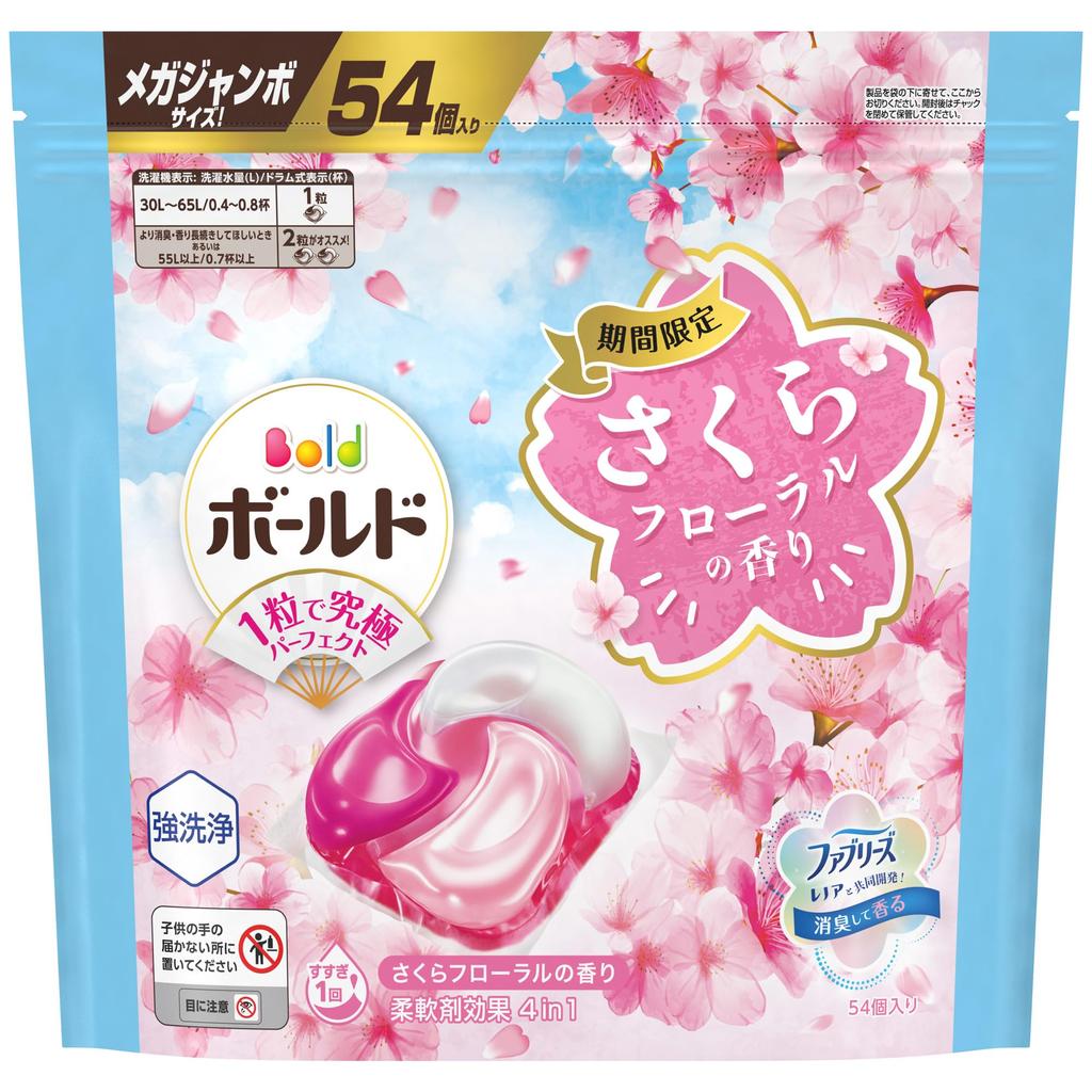Bold Laundry Detergent Gel Sakura Refill 54 Count Balls, 4-in-1, Floral, Pack, [Large Capacity]