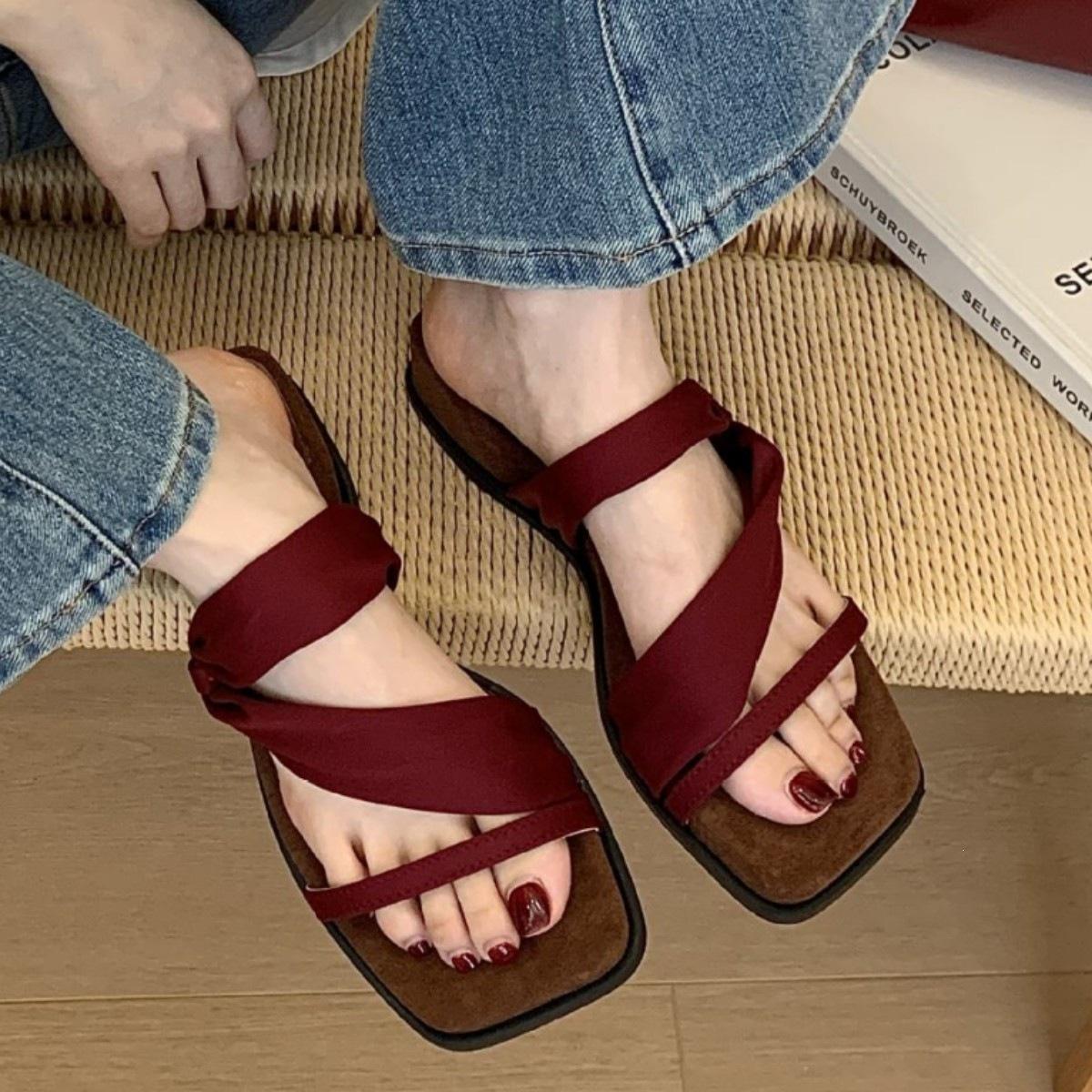 

French Beautiful Red Platform Sandals Women S Summer Outer Wear Temperament With Skirt With Cool Slippers 35
