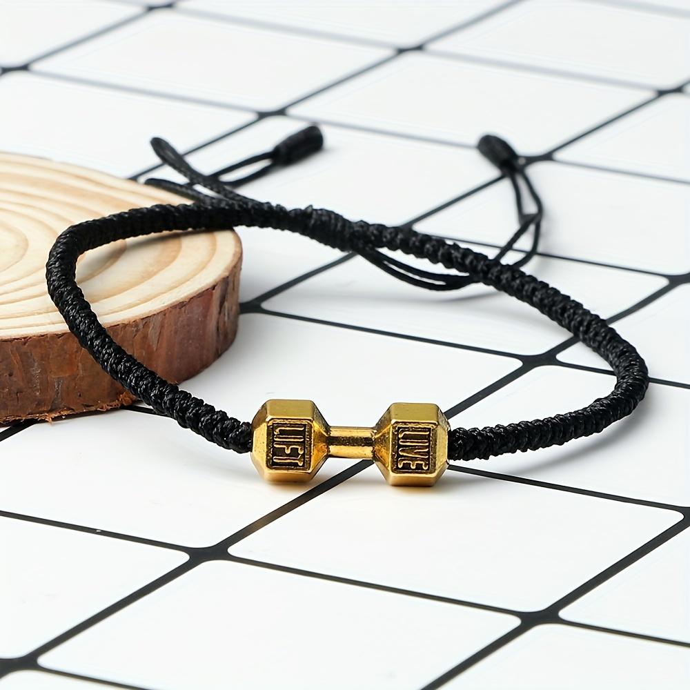 [Golden Silvery Bracelet] Golden Silvery Alloy Dumbbell Bracelet | Women's Fashion Charms Barbell Nylon Thread Braided Couple Gym Jewelry