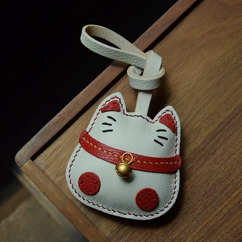 Trendy PU Leather Rocking Lucky Cat Keychain Cartoon Pony Animal Pendant Key Ring Charm Women Bag Decoration Accessories