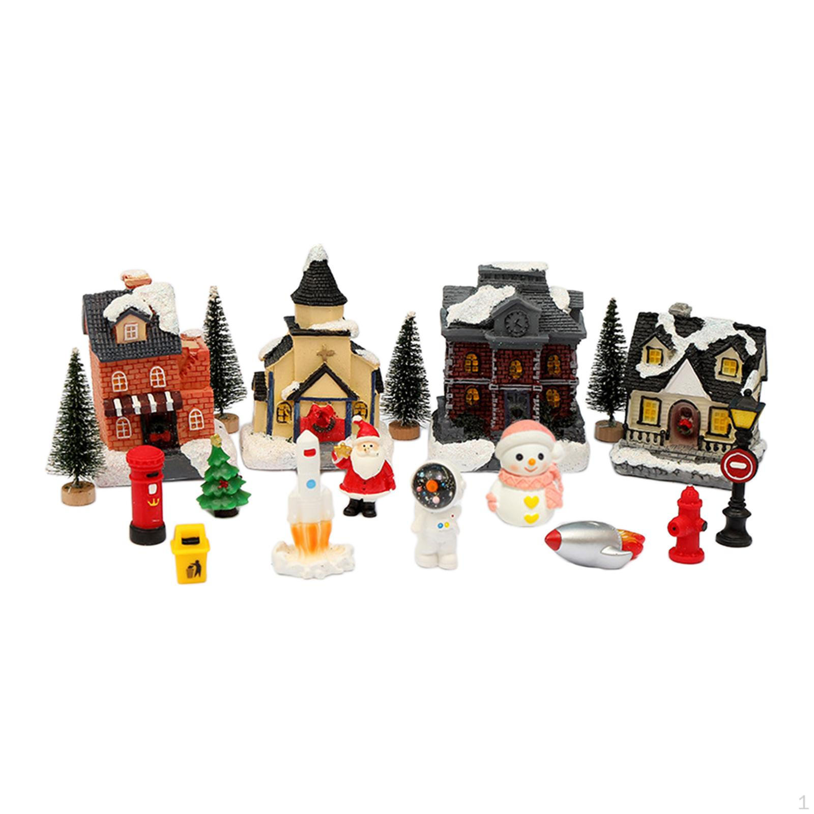 Christmas Glowing Village House Scene Shining Town Mini Decoration Resin Xmas Collectible