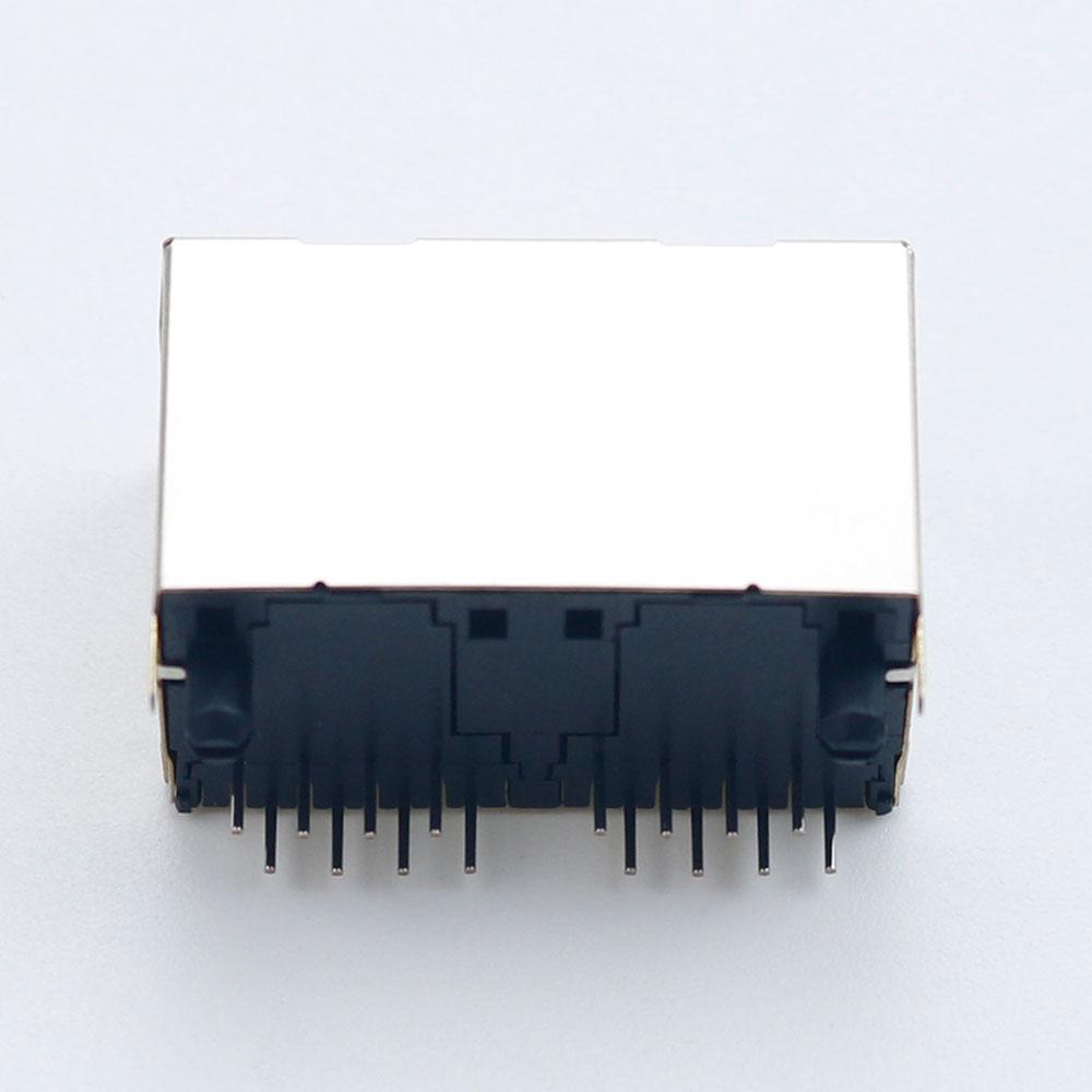 1-10Pcs 1*2 RJ45 Metal 16P 16Pin Female PCB Right Angle Board Jack Connector 8P8C Crystal Head Socket 1x2 21mm Network Interface