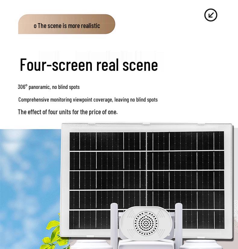 AOV Solar-Powered 360° HD Night Vision Camera with Remote Access and Four-Lens for Indoor/Outdoor Monitoring