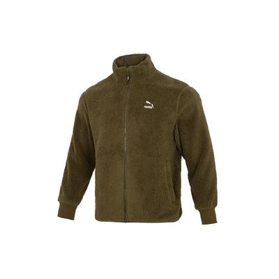 Solid Color Fleece Logo Sports Casual Stand Collar Sherpa Jacket Men Jacket Army-Green 537699-62