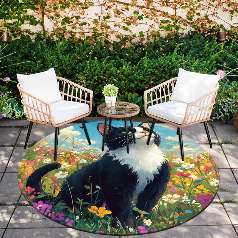 Tuxedo cat pattern round rug,Carpet Rug for Living Room Bedroom Playroom ,Non-slip Floor Mat,Holiday Gifts and Birthday Gifts.