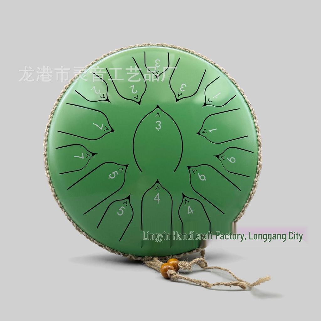 13-Inch Chinese Lotus Steel Tongue Drum, 15-Tone Ethereal Percussion Instrument for Children's Education