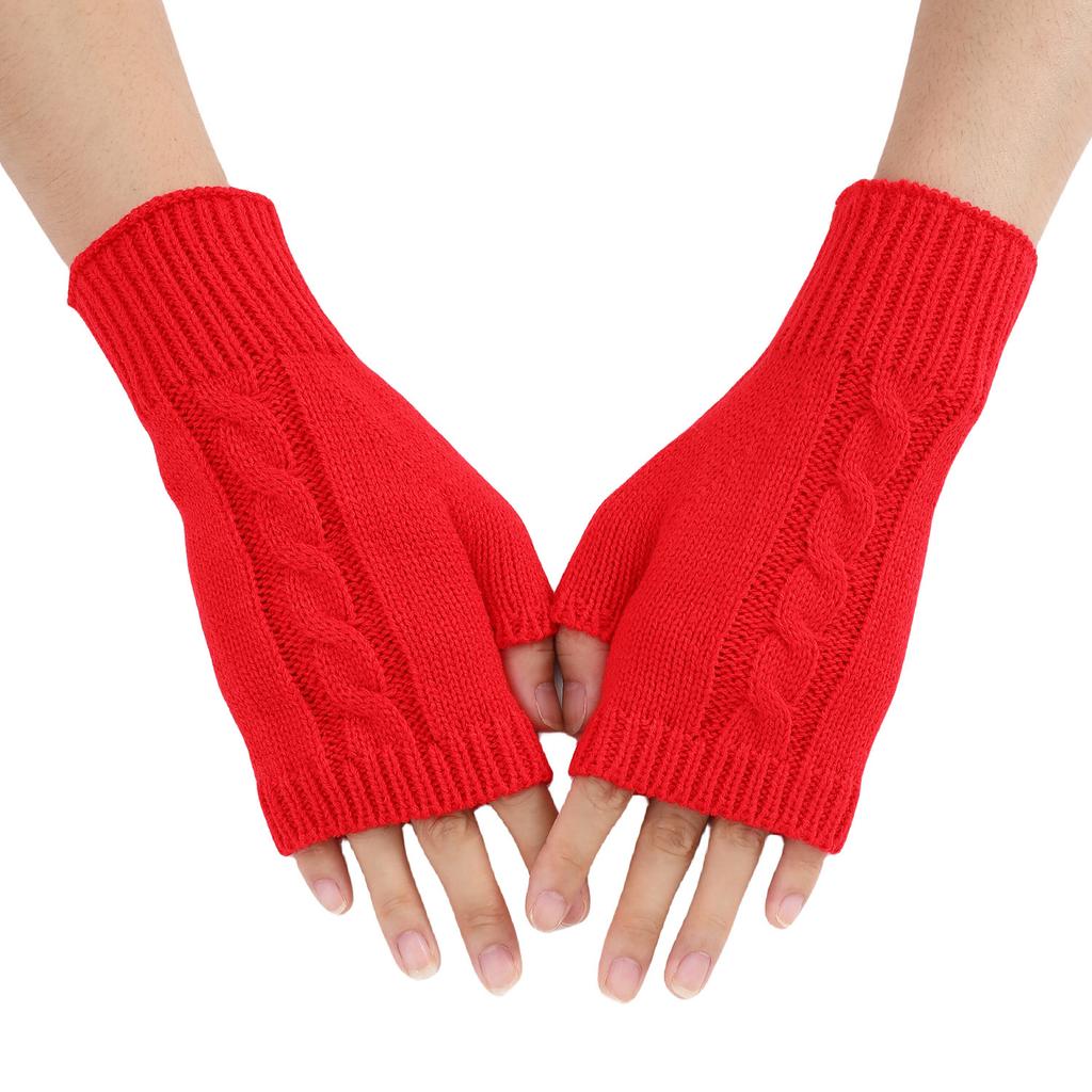 New Autumn and Winter Men's and Women's Half Fingered Woolen Gloves with Twisted Hair Warm and Fashionable Fake Sleeves and Knitted Sleeves