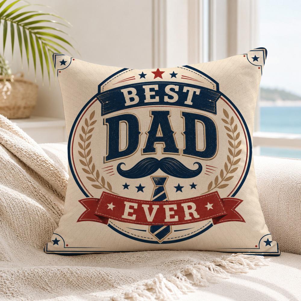 Fathers Day Dad Cushion Cover Natural Breathable Durable Linen Printed Decor Pillow Case Sofa Bedroom