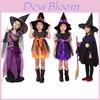 Adorable Kids Halloween Witch Costume With Lace And Spandex For Dress-up Fun