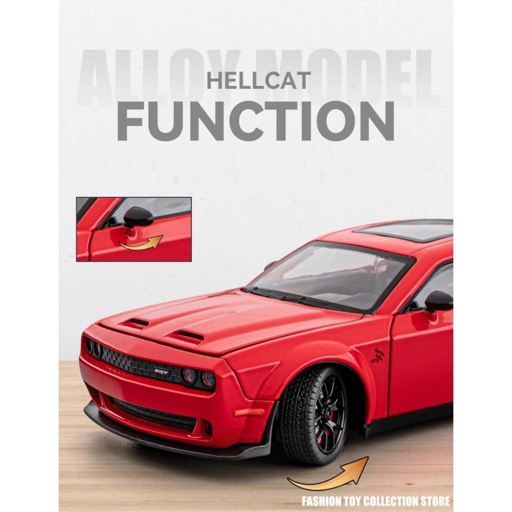 1/24 Dodge Challenger Hellcat Autíčka litá Metel Auta Hračka Tahni zpět Modely aut Hellcat se zvukem a světlem Hellc pro děti