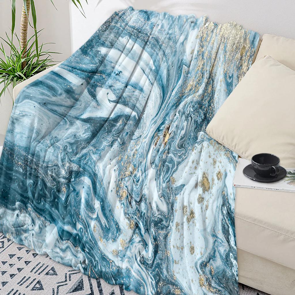 Beautiful Teal Marble Pattern Flannel Blanket Warm Soft Sofa Blanket Winter Sheet Bedspread Camping Travel Blanket
