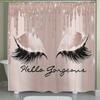 Elegant "Hello Gorgeous" Glitter Eyelash Print Shower Curtain - High-Quality Polyester, No-Drill Installation, Machine Washabl