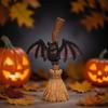 Halloween Broom Bat Figurine Resin Bat with Red Eyes Tabletop Decoration for Indoor Outdoor Home Patio Decor