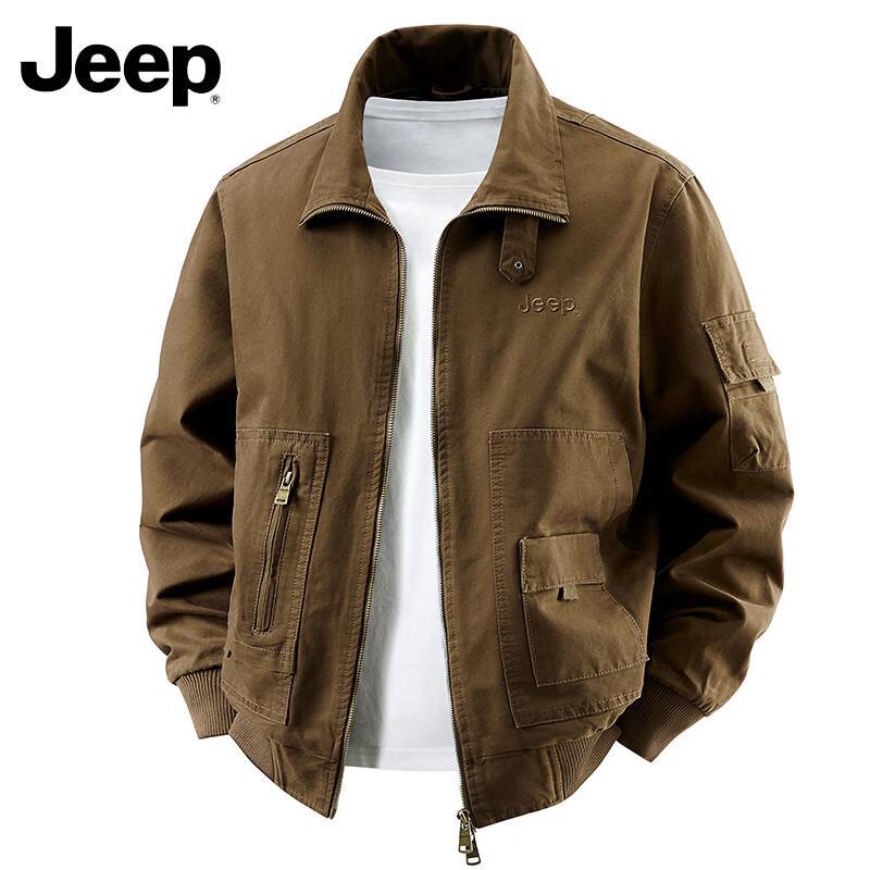 Jeep Men's Outdoor Casual Stand-Collar Washed Jacket