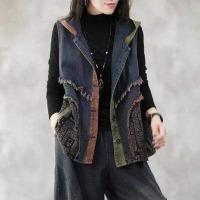 Gilet en jean pour femme, vêtements de printemps et d'été, manteau ample grande taille, court, mode, couleur assortie, col en V