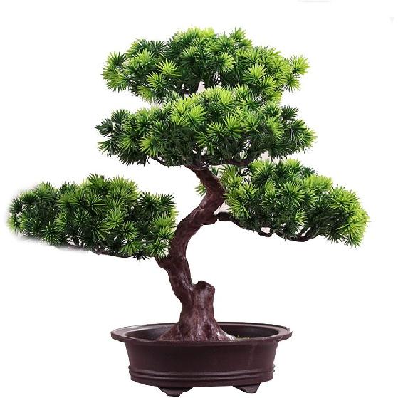 KOET Artificial Bonsai Pine Tree, 11Inch Faux Potted Plant Desk Display Fake Tree Pot Ornaments, Japanese Cedar Bonsai Plant for Home, Office