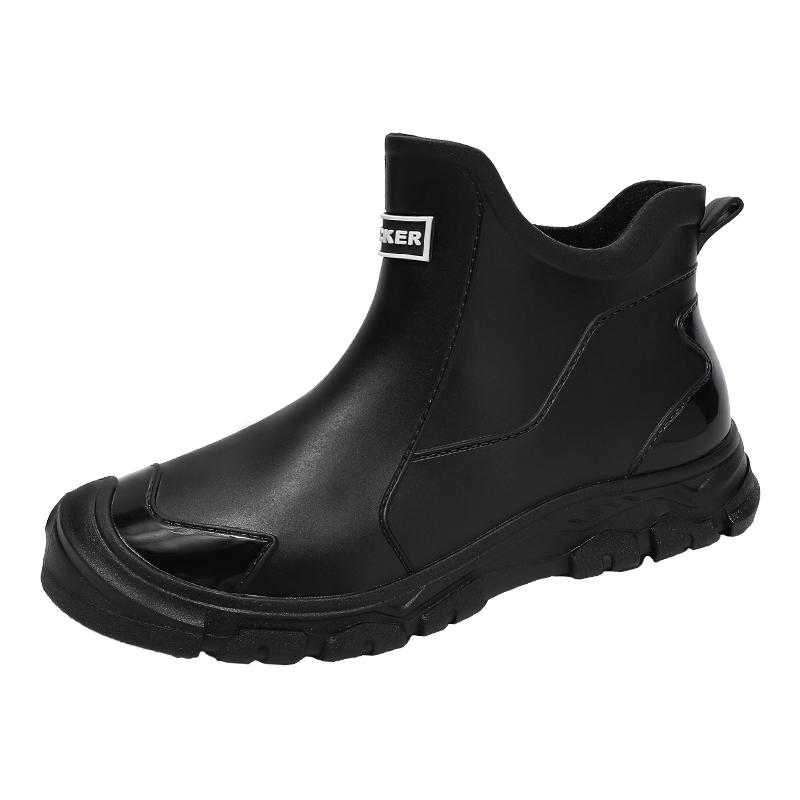 Thickened Men's Mid-Height Rain Boots Short Shoe Kitchen Slip-Resistant Waterproof Rubber Work Shoe Warm Fleece Lined